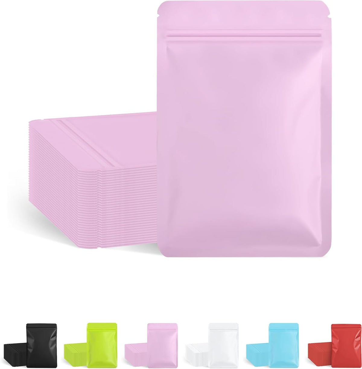 FireKylin 100 Pack Resealable Packaging Bags for Small Business Double-Sided Color Smell Proof Bags for Food Storage Flat Bags (Pink, 7.1" x 10.2")