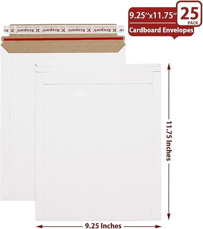 50 Pack Rigid Mailers 9.25 x 11.75 inches, Self Seal Photo Document Mailers Premium Cardboard Keep Flat Envelopes for Photos, Pictures, Papers, Files, CD