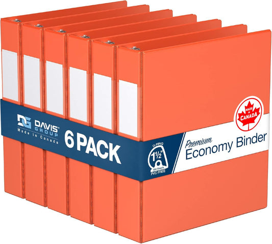 Premium Economy 6-Pack 3-Ring Binders for School or Office, D-Ring Binders, 1.5 Inch, Orange