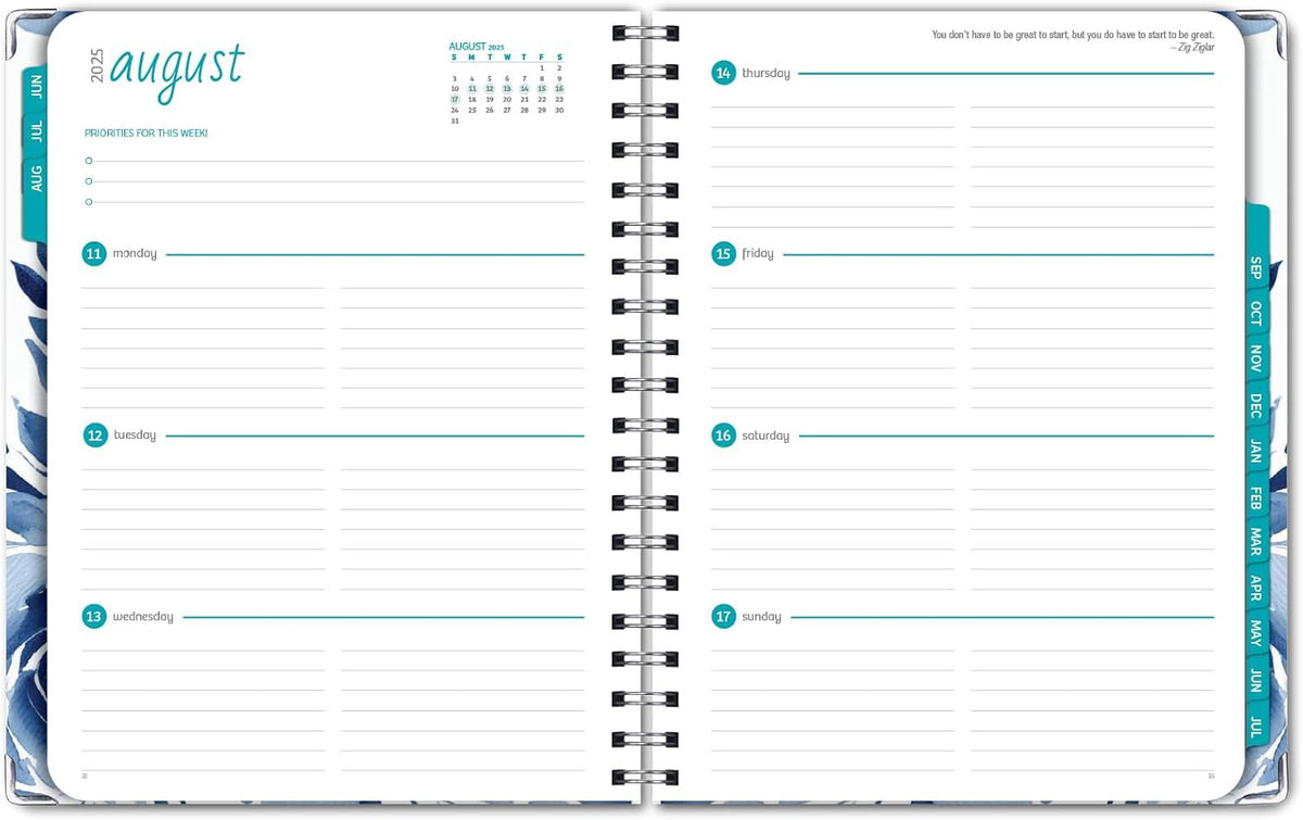 HARDCOVER Academic Year 2025-2026 Planner: (June 2025 Through July 2026) 8.5"x11" Daily Weekly Monthly Planner Yearly Agenda. Bookmark, Pocket Folder and Sticky Note Set (Blue Bloom)