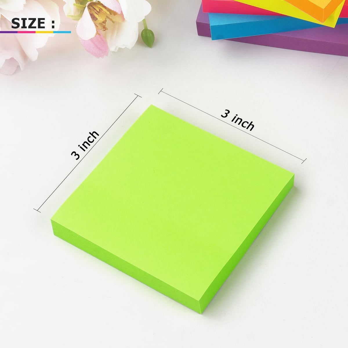 Winner Aura 3x3 Inch Bright Colors Self-Stick Sticky Notes, 6 Pack, 100 Sheets per Pad, Total 600 Sheets