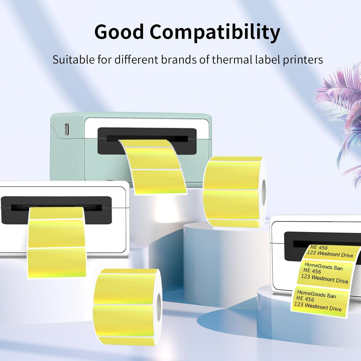 Direct Thermal Label 2x1 Inch- Barcode Labels- Holographic Thermal Sticker Labels for Address, Shipping, Compatible with Rollo Label Printer & MUNBYN& Zebra (300 Labels/Yellow)