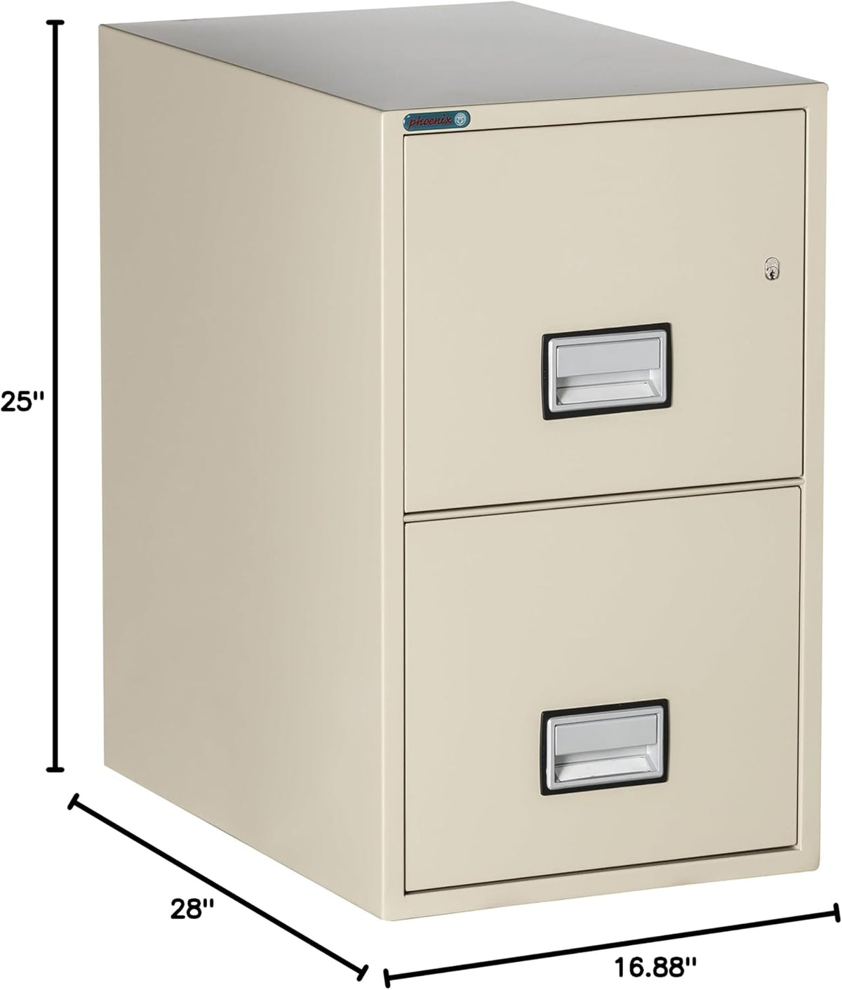 25 inch 2-Drawer Vertical Fireproof File Cabinet – Letter Size Filing – Key Lock – Water Resistant Seal – Fire and Impact Rated – Putty Finish – Model LTR2W25P