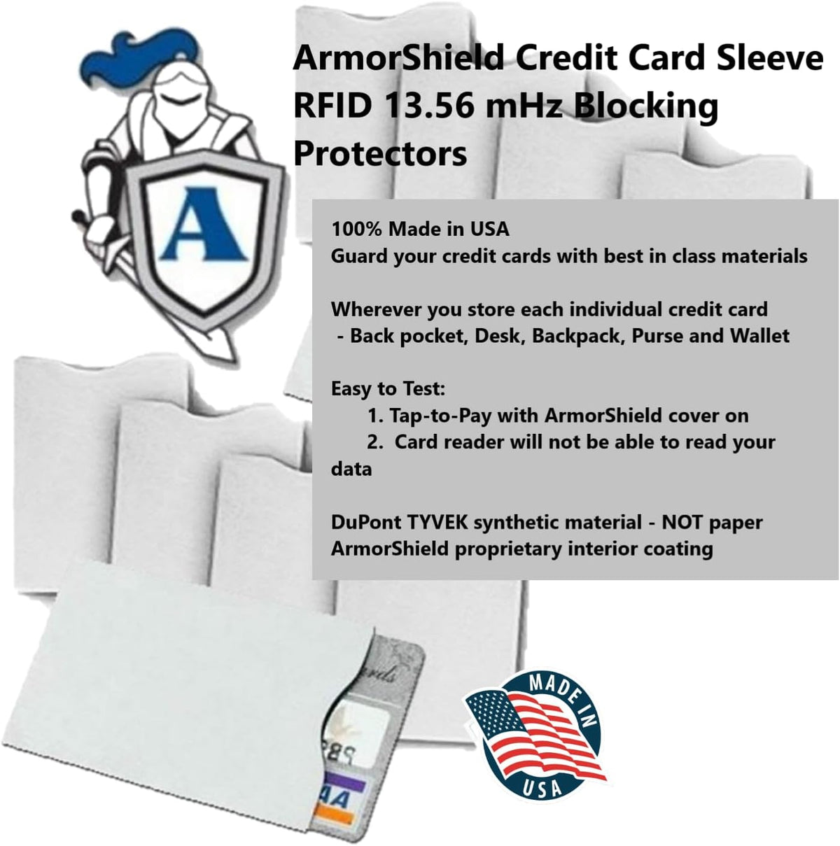 Semper Paratus Gear TYVEK Credit Card Protector RFID Blocking Sleeves | ArmorShield Your Identity | 100% MADE IN USA - Anti-theft for Travel wallet, pocket or purse. (5PAK)