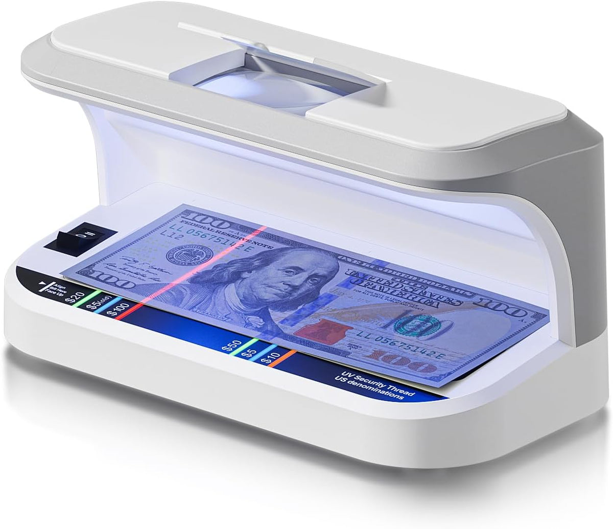 Portable Counterfeit Bill Detector with 8X Magnifying, 2 LED UV Light, Large Watermark Area for Money, IDs and Credit Cards
