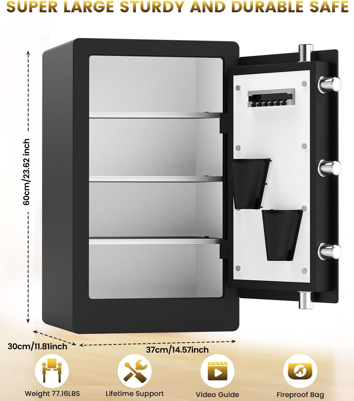 6.0 Cuft Biometric Safe Box with Fireproof Waterproof Bag, Fireproof Safe Large Document Storage Anti-Theft Dual Alerts, Mute Mode, Digital Security for Business