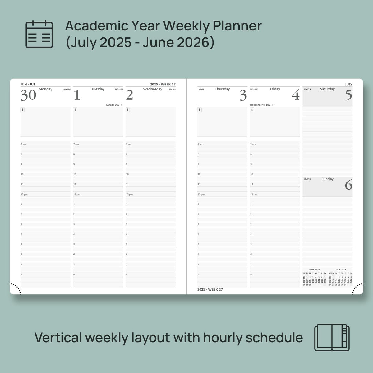 POPRUN Planner 2025-2026, (Large 8.5'' x 10.5'' Hard Cover) Academic Calendar (July 25-June 26) Daily Weekly and Monthly Appointment Book with Hourly Time Slots, Monthly Tabs, 100 GSM - Violet