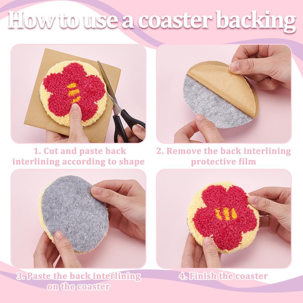 GLASSWINDS 8 Pcs Punch Needle Kit for Adults Beginners Flower Punch Needle Coaster Kit Rug Tufting DIY Embroidery Kits Art Craft Supplie with Stamped Fabric, Hoops, Yarns and Sewing Needles
