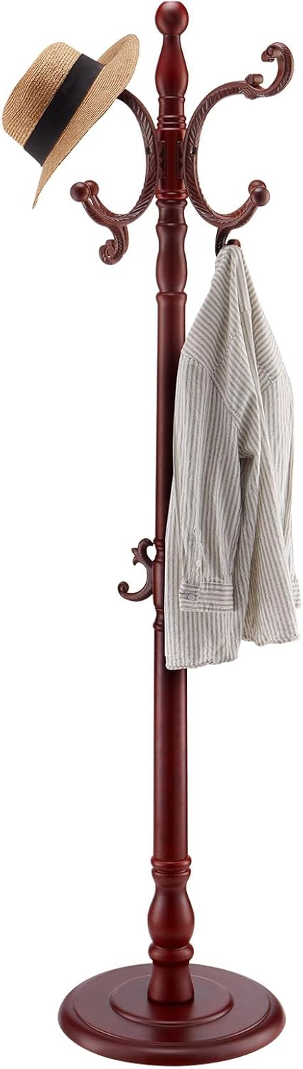 VEVOR Coat Rack Freestanding, Wooden Coats Rack Stand with Weighted Base & 11 Hooks, Free Standing Hall Coat Tree for Entryway, Bedroom, Living Room, Modern Clothes Hanger Stand for Coats, Hats, Bag