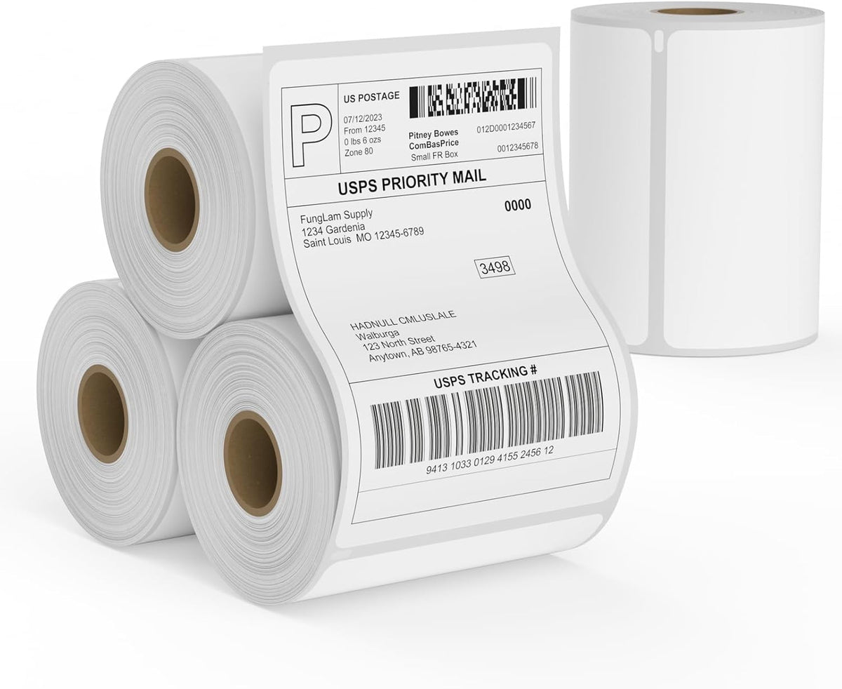 FungLam 4 Rolls 4XL Labels 4" x 6" Direct Thermal Printer Labels, Shipping Labels Compatible with LabelWriter 4XL 1744907 Thermal Postage Label Paper, 220 Labels/Roll