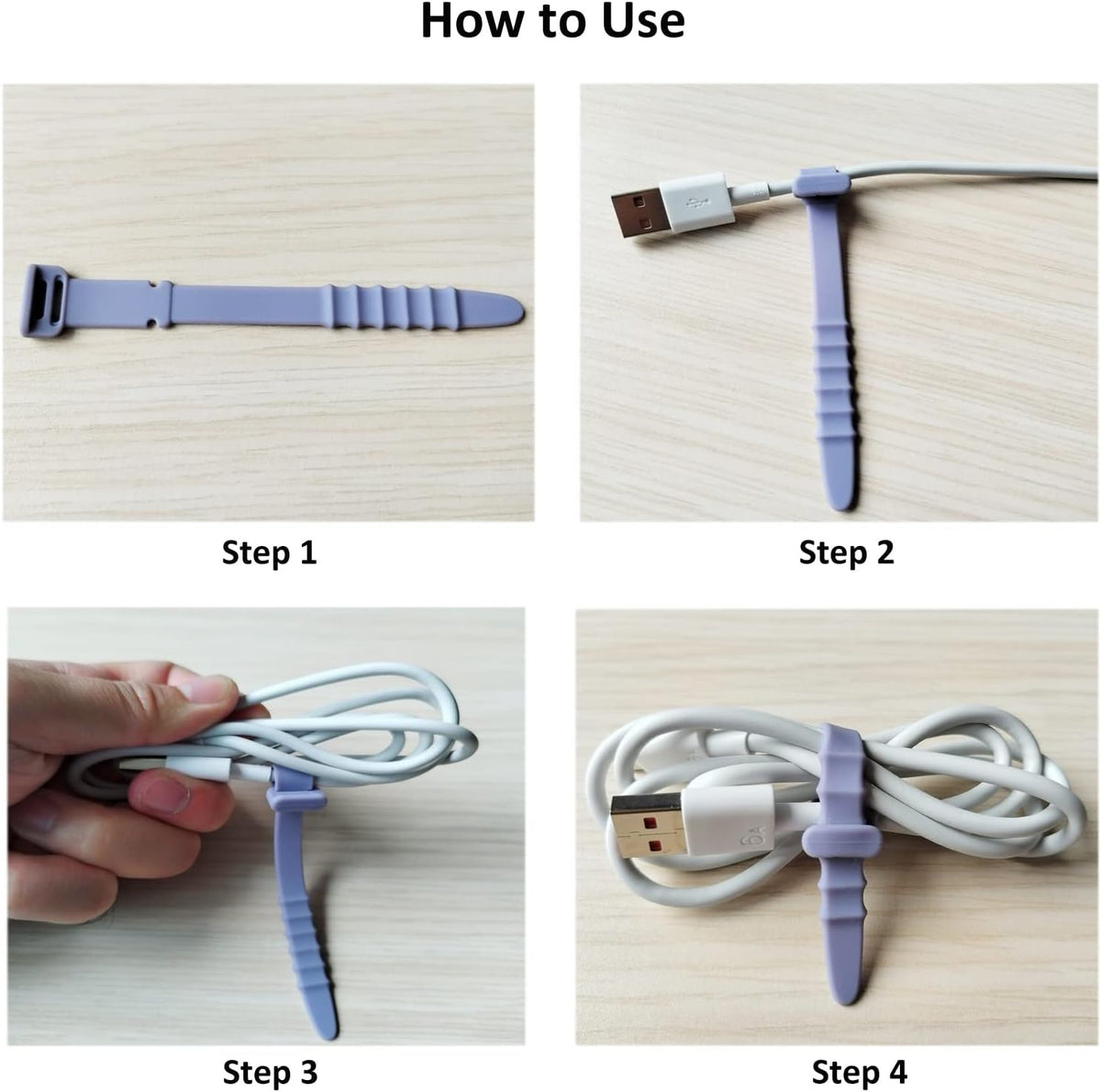 Reusable Silicone Zip Ties Cord Organizer: Silicone Cable Ties Straps for Cable Management - 20PCs 4.5” Purple Elastic Wire Cord Organizer for Home Office and Travel
