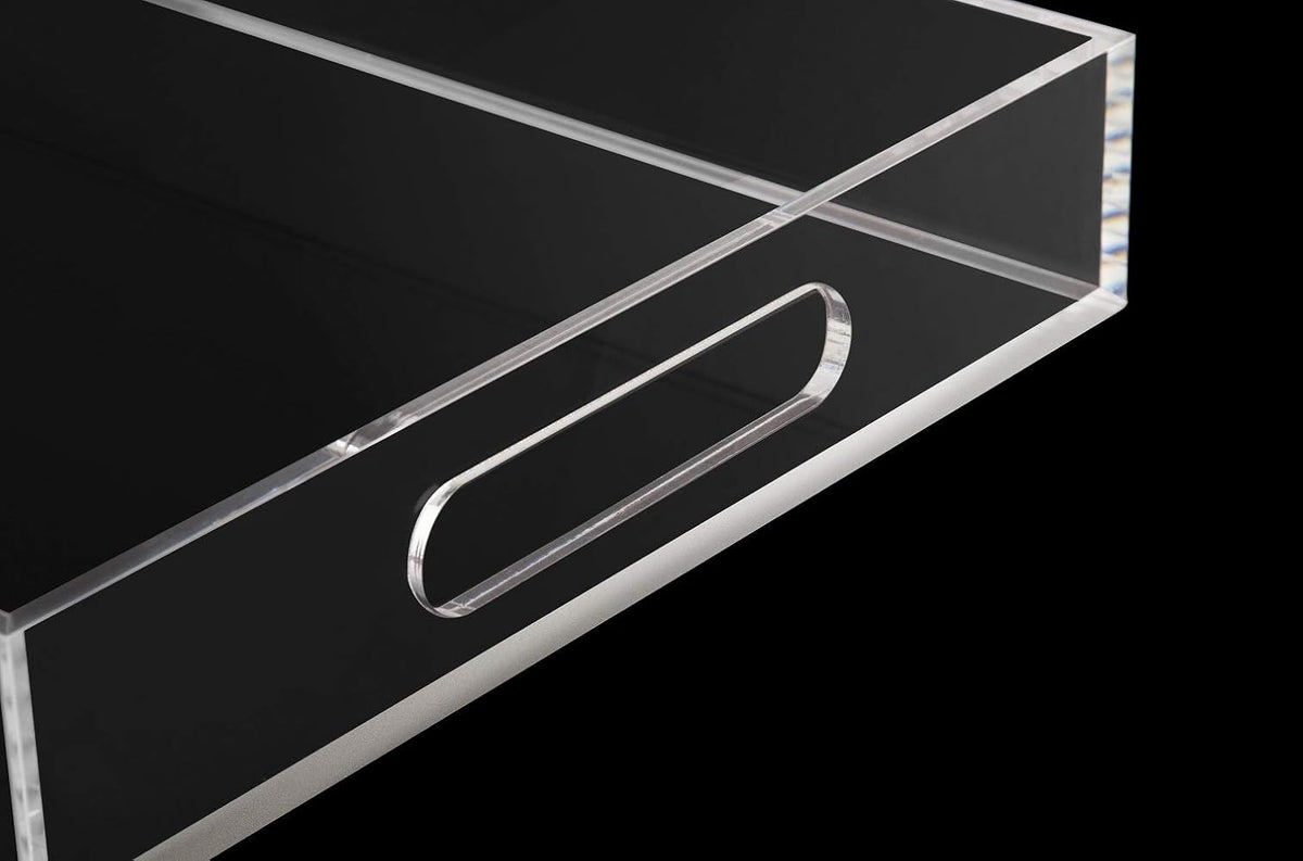 Clear Sturdy Acrylic Serving Tray with Handles-10x15Inch-Serving Coffee,Appetizer,Breakfast,Butler-Kitchen Countertop Tray-Makeup Drawer Organizer-Vanity Table Tray-Ottoman Tray-Decorative Tray