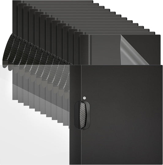 Teling 48 Pcs Report Covers with Sliding Bar Clear Plastic Presentation Folders 9.4 x 11.8 Inches Paper Binder Pocket Folder for Back to School Classroom Business Files Document Office (Black)
