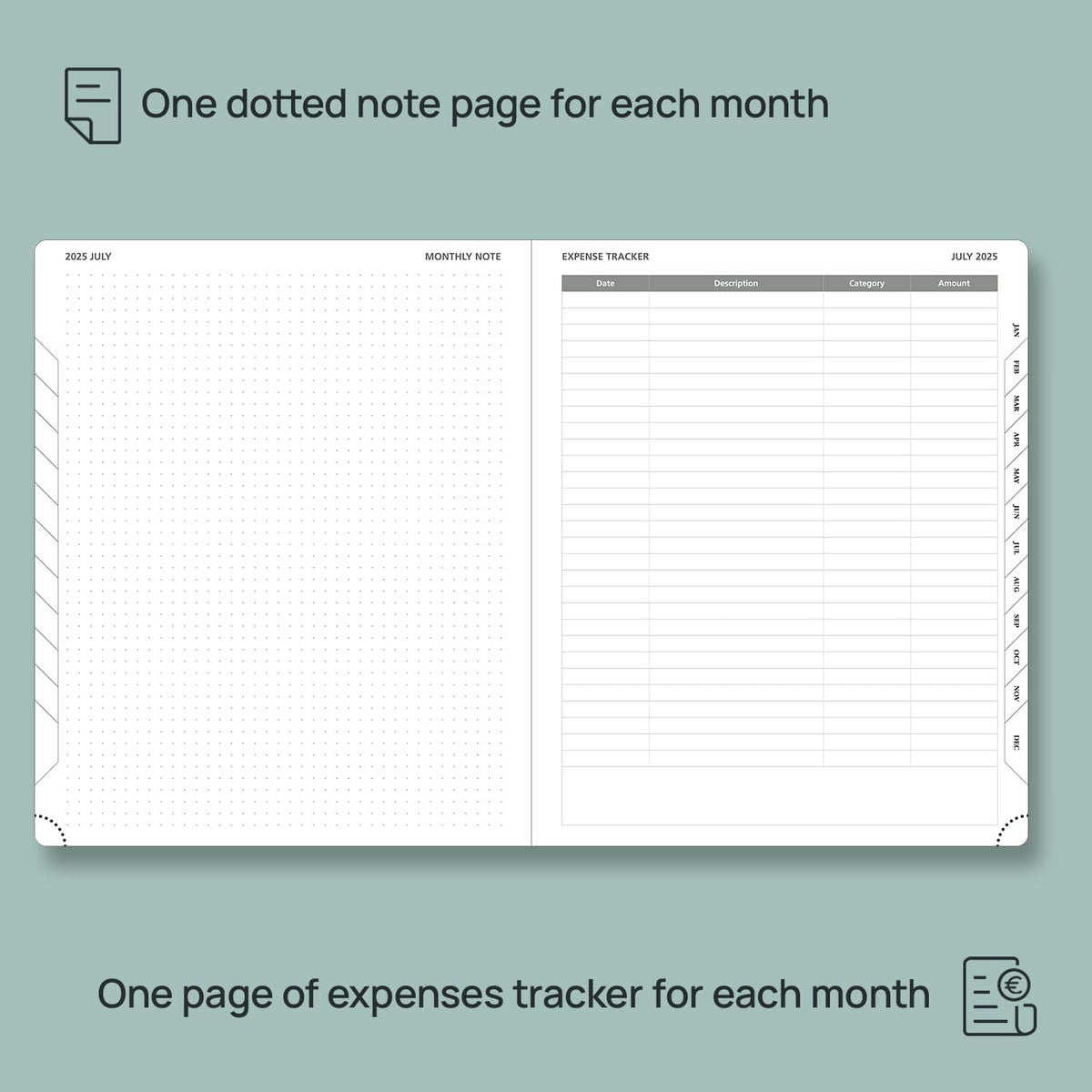 POPRUN Monthly Planner 2025-2026 (Large- 8.5" x 10.5" Soft Cover), 18-Month Calendar Book (Jul.2025-Dec.2026), Calendar Planner with Monthly Tabs & Pocket, 100 GSM Paper - Green