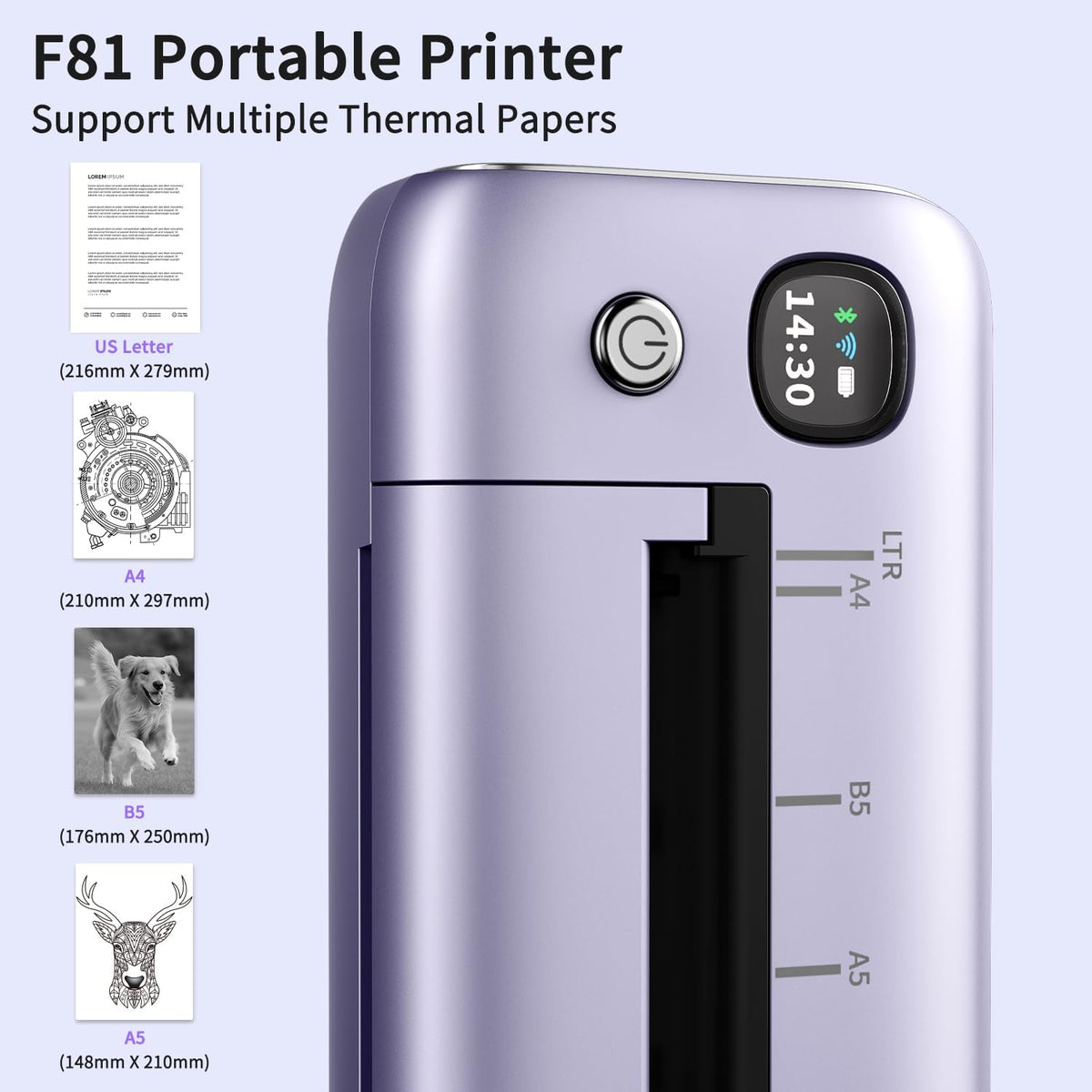 Rongta Portable Printers Wireless for Travel, WiFi & Bluetooth Mobile Printer, Thermal Inkless Printer for School/Office/Home Use, Compatible with Android,iOS & Laptop (Purple)