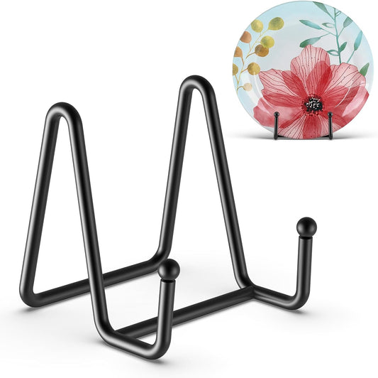 HONGYUTAI 3 Pack 3 Inch Plate Stands for Display Picture - Small Table Top Display, Decorative Metal Frame Holders for Book, Photo and Platter, Tabletop Art, Black