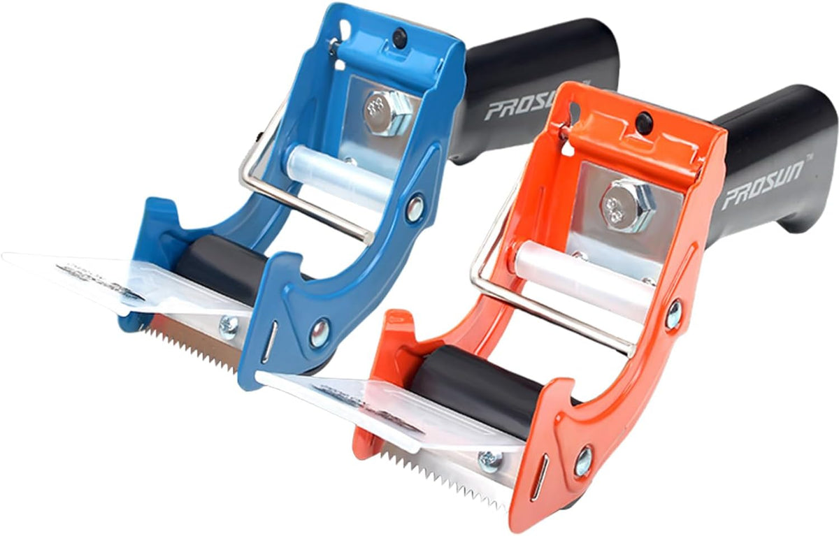 Heavy Duty Metal Packing Tape Dispensers Gun:2-inch Wide Tape Dispenser, 2 Pack(2" Blue + 2" Orange)