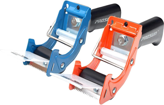 Heavy Duty Metal Packing Tape Dispensers Gun:2-inch Wide Tape Dispenser, 2 Pack(2" Blue + 2" Orange)