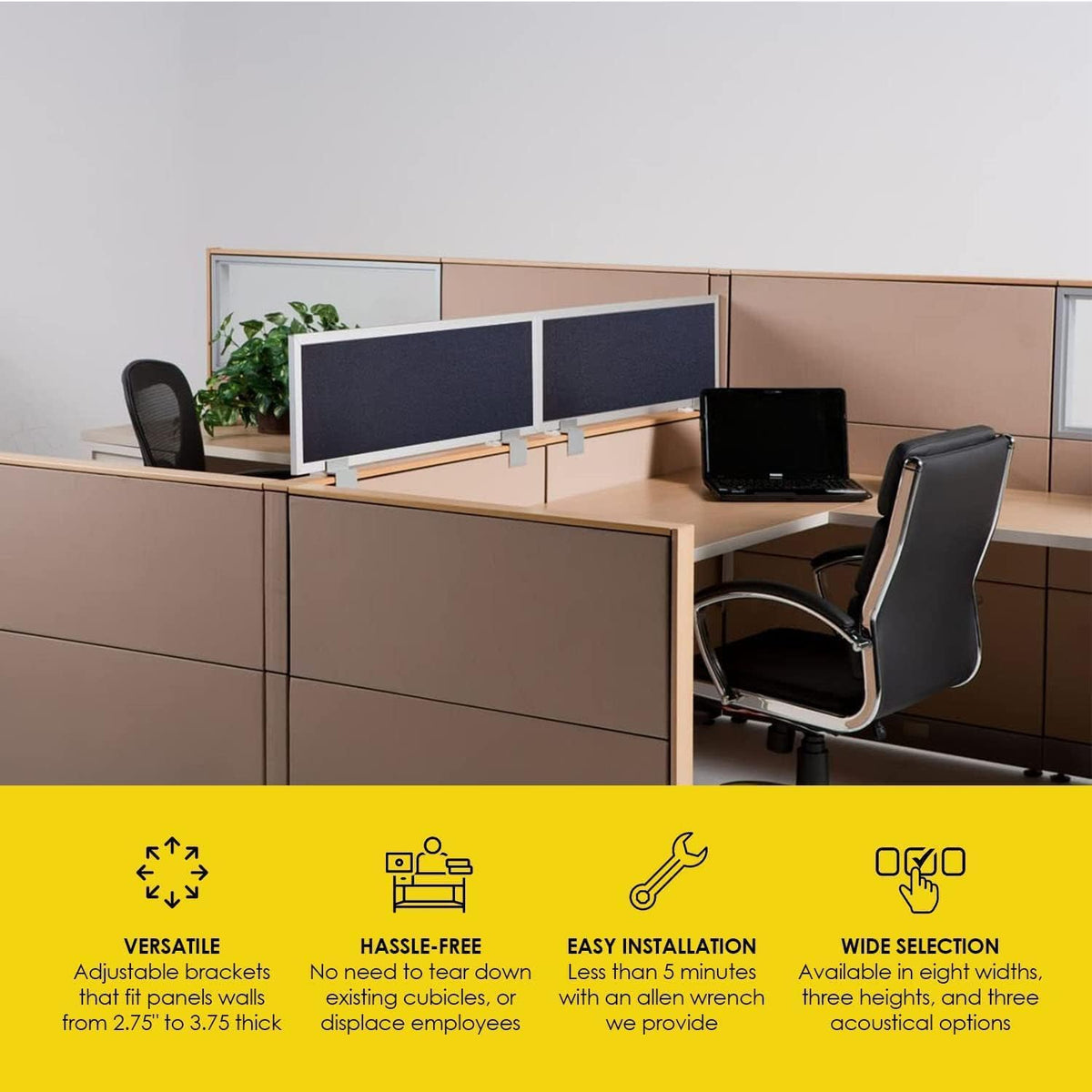OBEX Acoustical Cubicle Privacy Screen Extender Desk Panel & Office Divider, Add Separation & Block Noise, 18" x 60", Twilight
