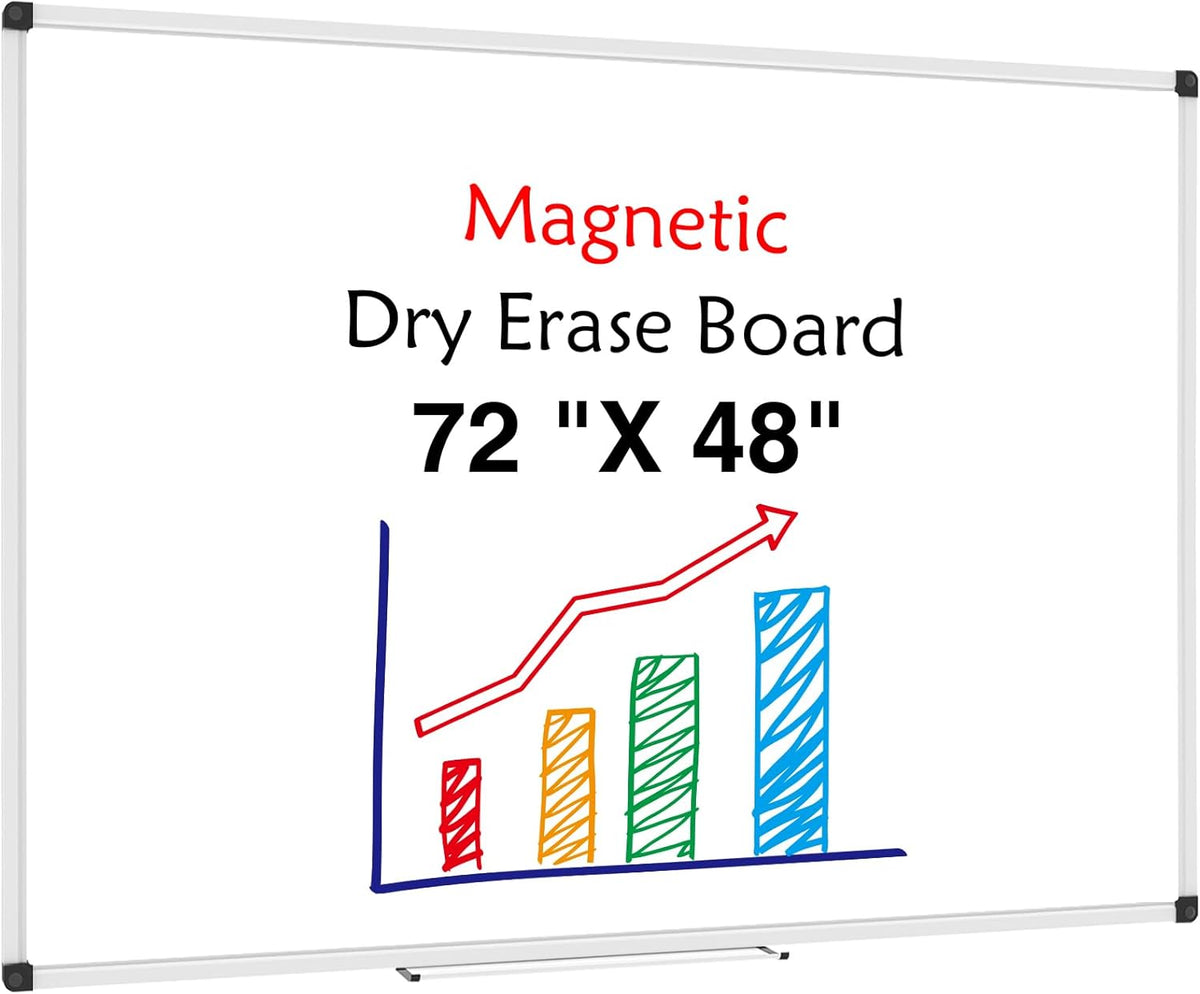 XBoard Magnetic Dry Erase Board 72 x48 Inches Wall-Mounted, 6'x4' Presentation Whiteboard with Marker Tray, Aluminum Frame White Board for School Office and Home