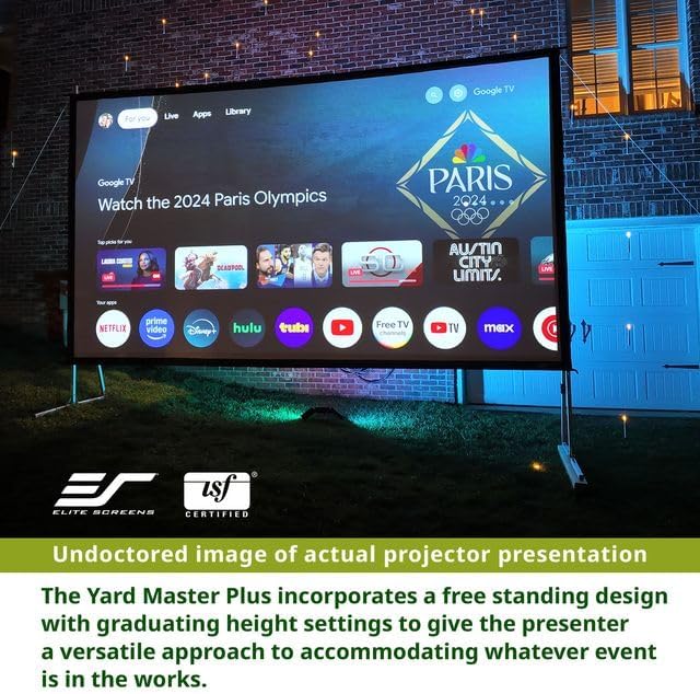 Elite Screens Yard Master Plus, 135-INCH 16:9 Height Setting Adjustable Portable Projector Screen, 4K HD Outdoor Indoor Movie Theater Front Projection, US Based Company 2-YEAR WARRANTY, OMS135H2PLUS