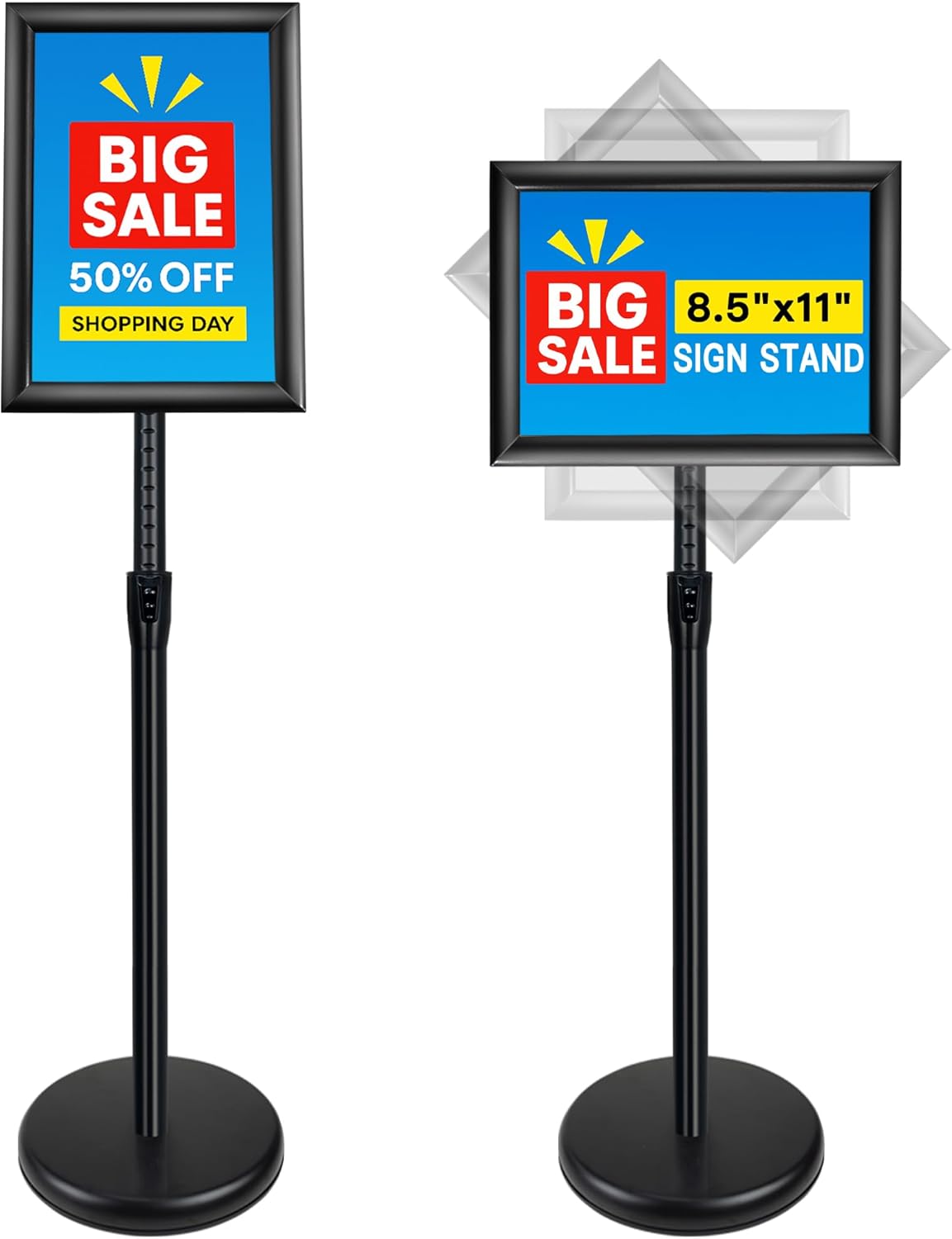 Sign Holder Stand - 8.5x11 Inch Adjustable Floor Standing Sign Stand for Display, Pedestal Poster Stand for Vertical & Horizontal View, Indoor & Outdoor Use for Business & Store - Black