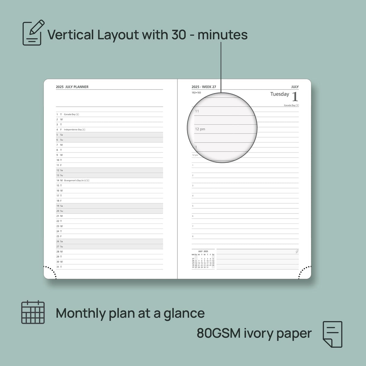 POPRUN 2025-2026 Daily Planner One Page Per Day (Medium - 5.75'' x 8.5'') - Academic Calendar (July 2025 - June 2026), 2025 Day Appointment Book with Monthly Tabs, Hardcover - Navy Blue