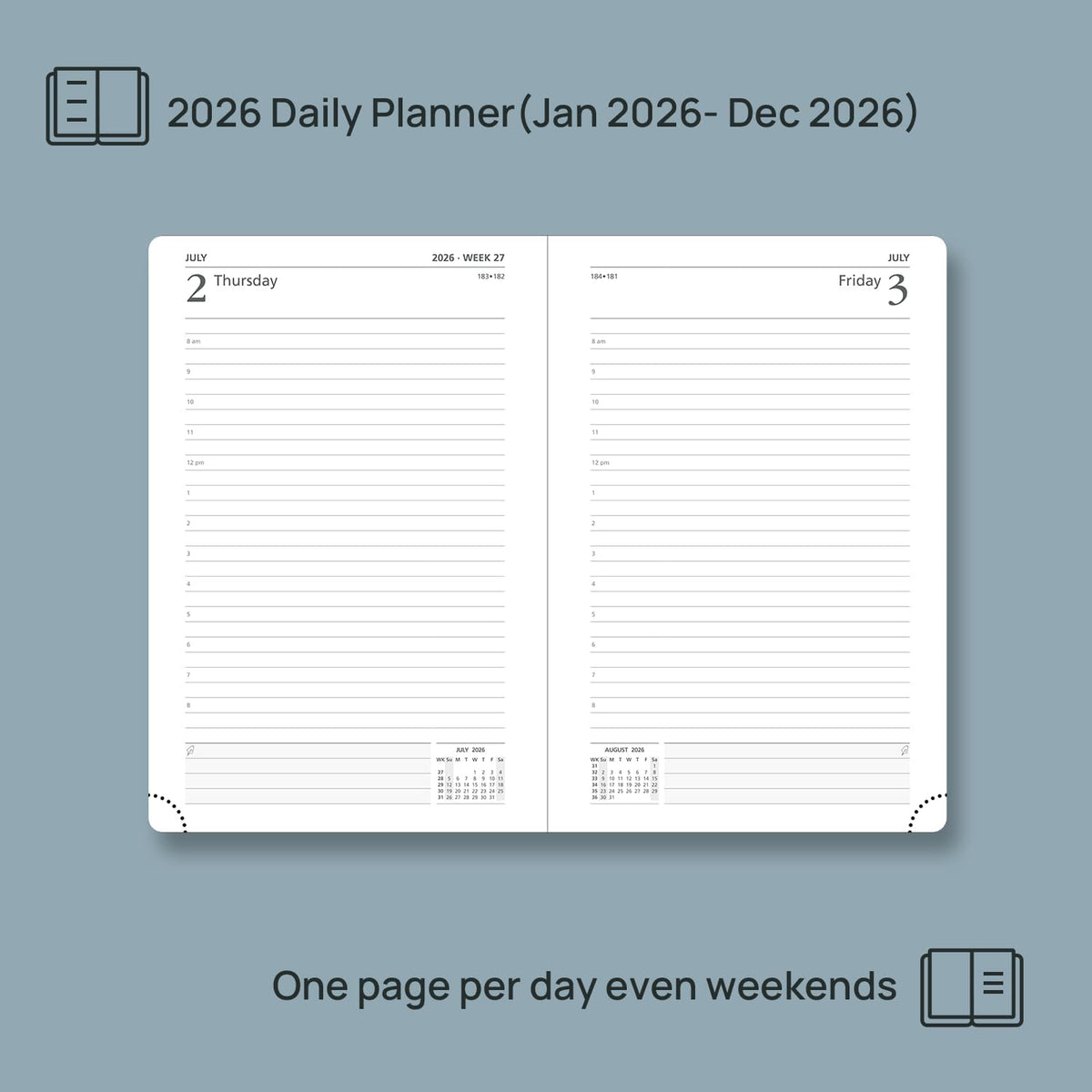 POPRUN 2026 Daily Planner One Page Per Day A5 Size Calendar (5.75" x 8.5") - 12 Months Hourly Appointment Book with Hardcover, Pocket, Pen Holder - Light Yellow