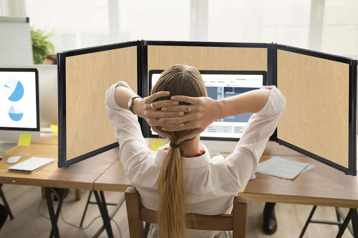 Versare Folding Tabletop Display | 3-Panel Partition | Lightweight Portable Workspace Divider | Mocha 78" x 24"