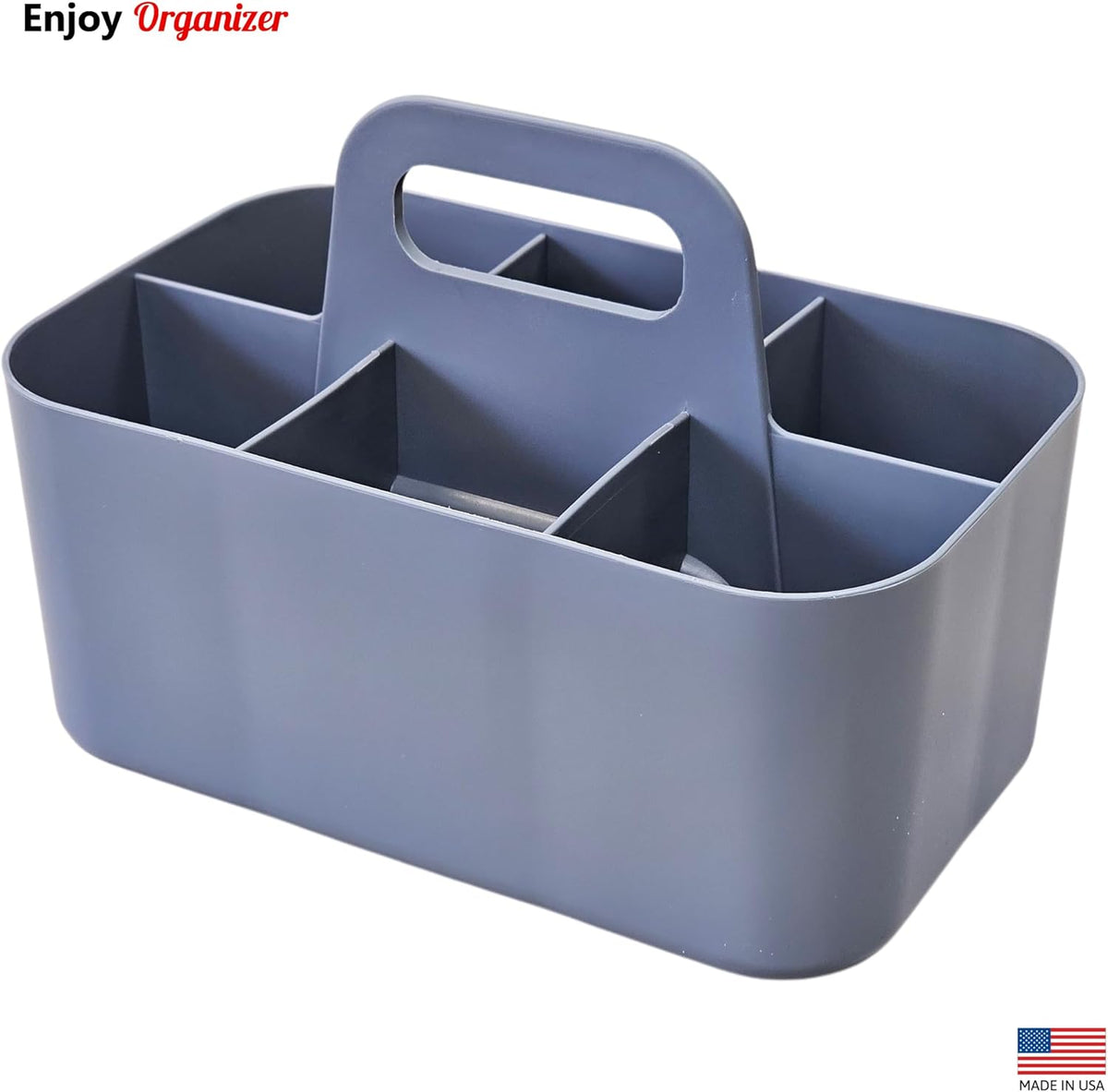 Small Stackable Plastic Caddy with Handle 6 Compartment | Desk, Makeup, Dorm Caddy, Classroom Art Organizers - 4 Pack, Made In USA (Orion Gray)