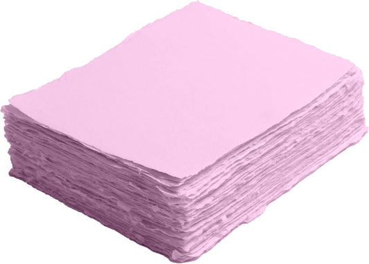 Handmade Deckle Edge Blank Paper - Mixed Media Loose Leaf Paper for Watercolor, Writers, Invitations, Crafts - Pink Color - Package of 50 - Thick 150 GSM - 8 x 8