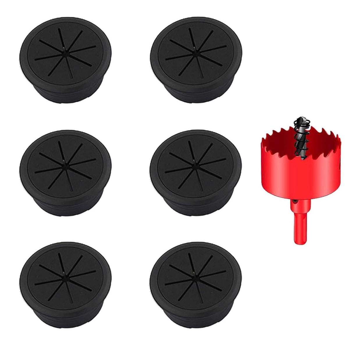 TuTuYa Desk Grommet, 6PCS Flexible 3-1/6inch (80mm) Black Desk Cable Grommet Desk Cable Hole Covers with Hole Saw, Ideal Solution for Office and Home Table Cable (Black, 3-1/6inch_80mm)