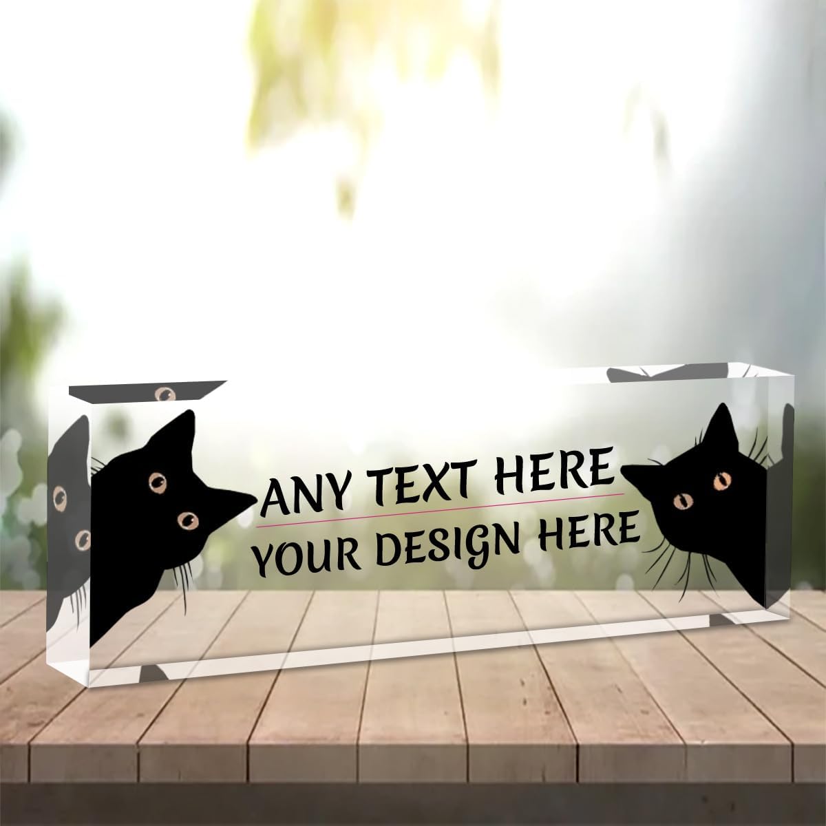 Agriism Name Plate for Desk Personalized Custom Desk Name Plate Clear Acrylic Glass Customized Desk Nameplate Name Plaque Sign Home Office Desk Decor,8""x2.5""x0.5"",Cool Cat