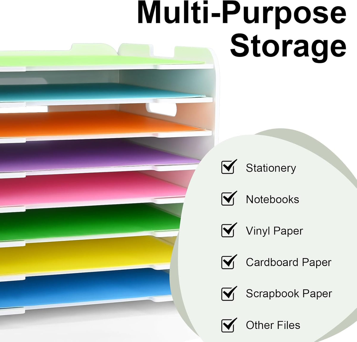12x12 Paper Organizer, 8-Tier Scrapbook Paper Storage, Stackable Desktop File Holder for Home, Office, Classroom, and Craft Room
