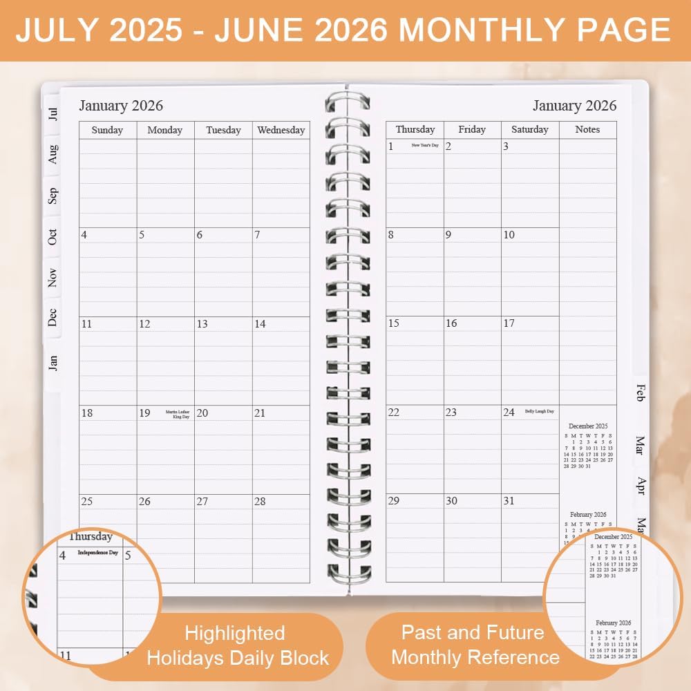 Pocket Planner 2025-2026, A6 Weekly Planner with Monthly Tabs, Run Jul 2025-Jun 2026, Elastic Closure, Twin-Wire Binding, Easy to Organize Your Daily Life, 3.75 x 6.75 In, 2025-2026 Pocket Planners
