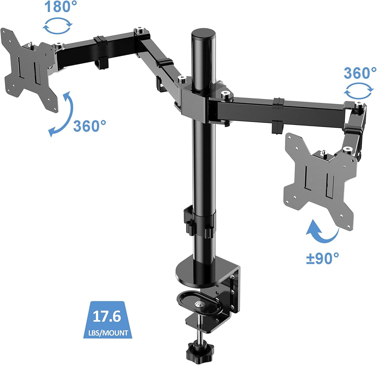 Rocelco 46" Height Adjustable Corner Standing Desk Converter with Dual Monitor Arm Bundle - Quick Sit Stand Up Computer Workstation Riser - Extra Large Keyboard Tray - Black (R CADRB-46-DM2)