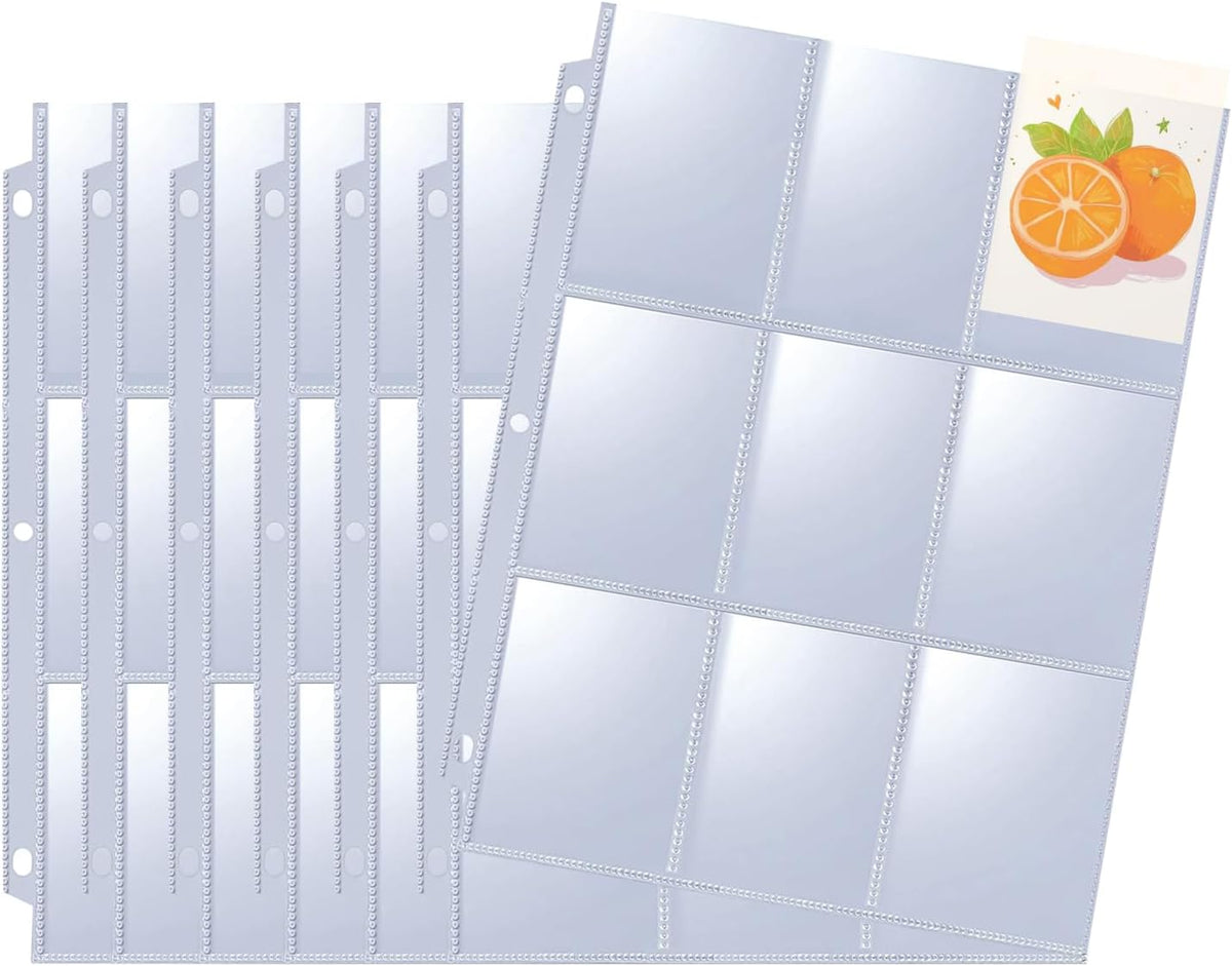 Seashell 50 Pack 9-Pocket Plastic Clear Trading Card Pages, 3 Hole Sleeves, Top Loading 450-Pockets Sheet Protectors for Baseball, Football, Game, Business Cards