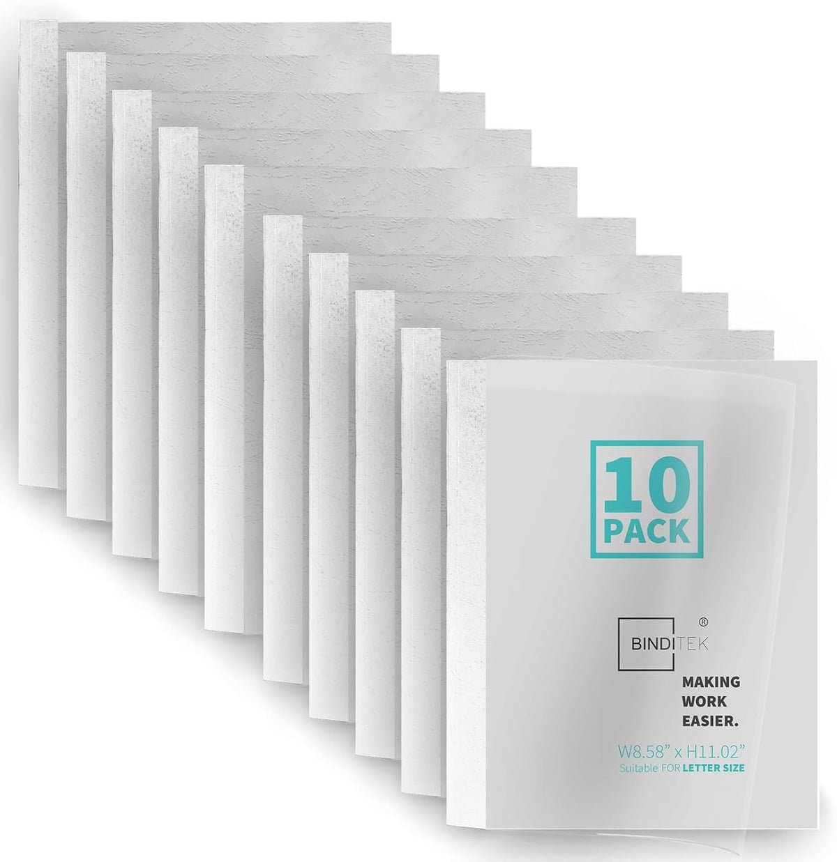 Binditek 10 Pack Thermal Binding Presentation Covers, 1/8 Inch Spine, Holds 30 Sheets, Ultra Clear Front Cover, White Paper Back Cover, Letter Size, for Students and Coworkers