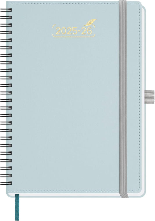 BEZEND Weekly Planner 2025-2026 with 2 Columns, 5.8" x 8.5" Academic Calendar 18 Months (Jul 25-Dec 26) Life Work Appointment Book with Monthly Tab, PU Leather Softcover Spiral - Dutch Blue