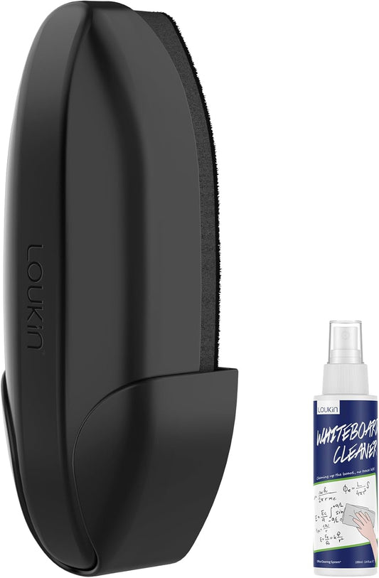 loukin Replaceable Dry Erase Eraser, Double-Sided Whiteboard Eraser with Magnetic Holder, Precision-Point Glass Board Wiper for Classroom, Home and Office (Whiteboard Cleaner Included), Black