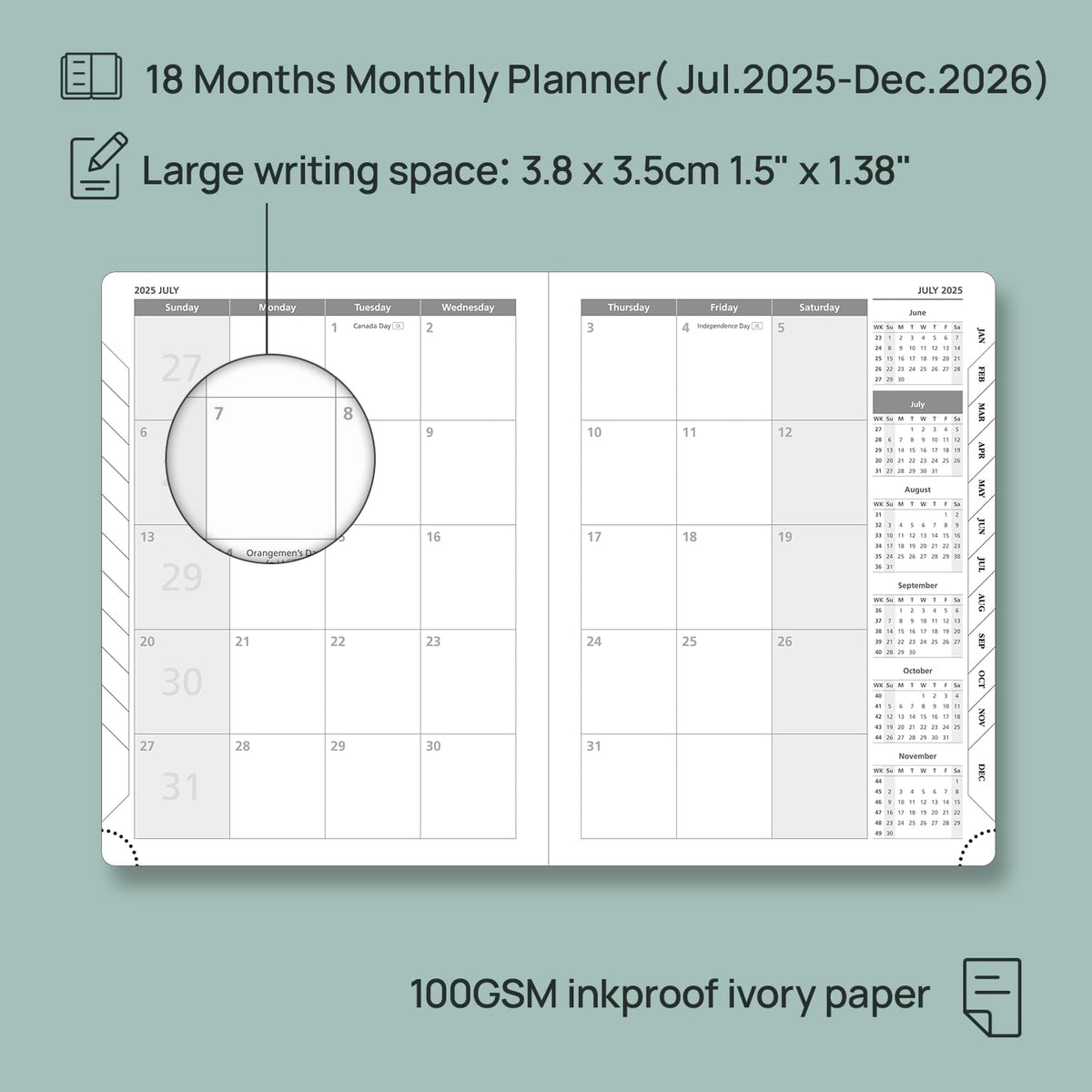 POPRUN Monthly Planner 2025-2026 (Medium- 6.5'' x 8.5'' Soft Cover), 18-Month Calendar Book (Jul.2025-Dec.2026), Calendar Planner with Monthly Tabs & Pocket, 100 GSM Paper - Purple