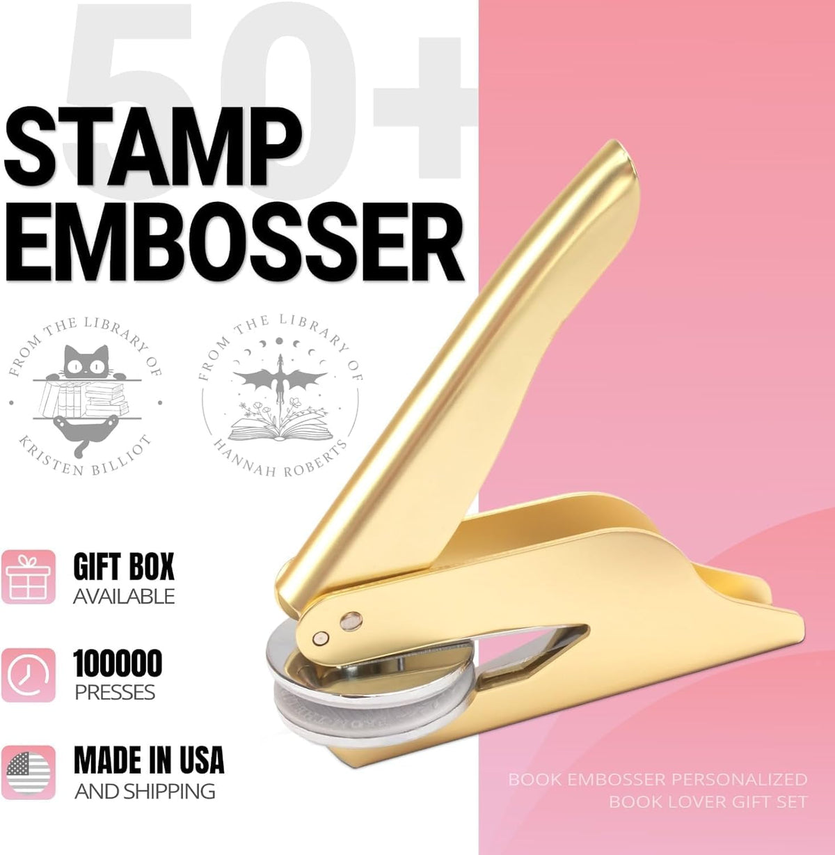 Book Embosser Personalized Skull Edition – 20 Gothic & Dark Academia Designs, Custom Book Stamp Personalized for Unique Collectors