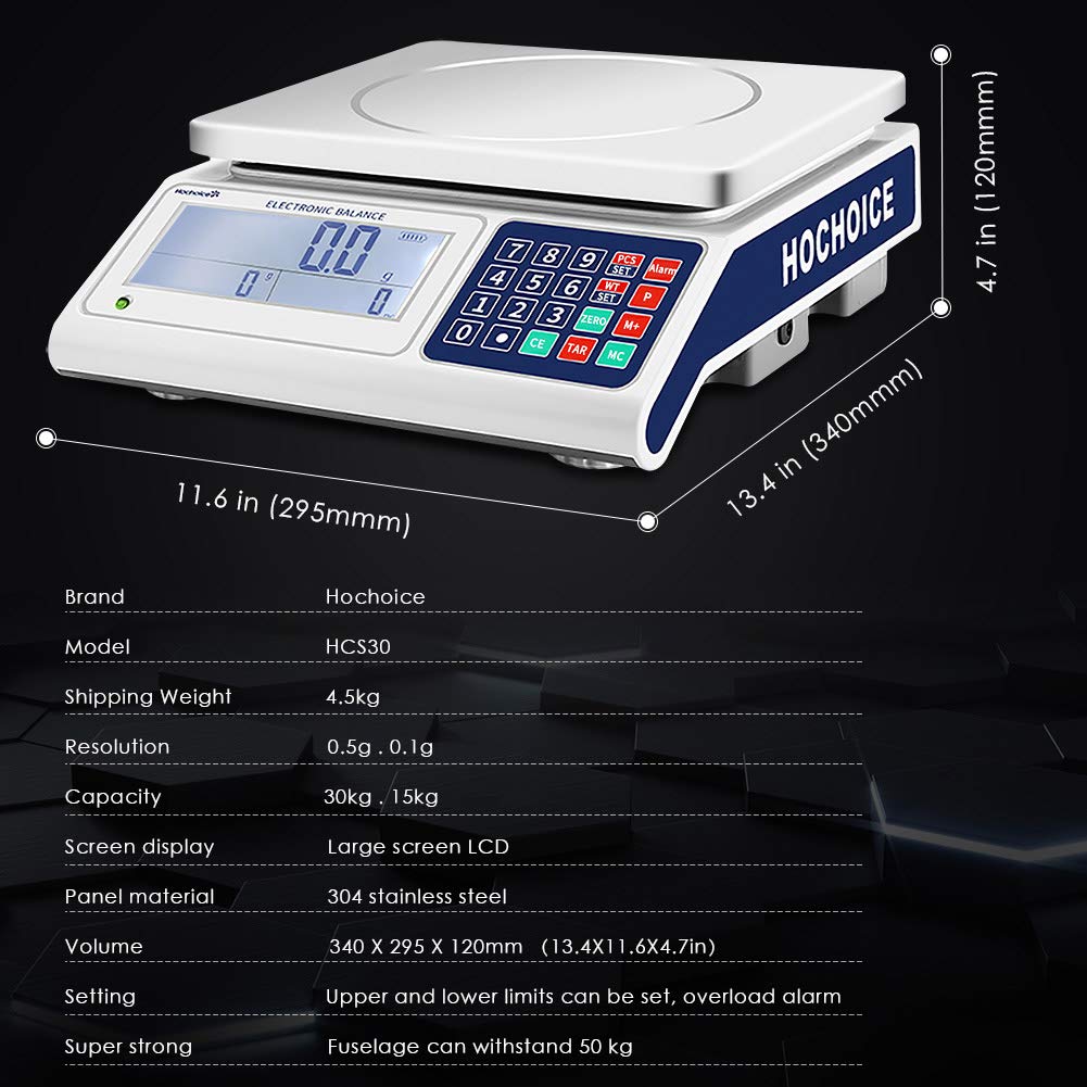 Industrial Counting Scale Gram Scales for Parts and Coins 66lb/0.00022lb-30kg / 0.1g Accuracy with RS232 Port for Connecting Computer or Printer