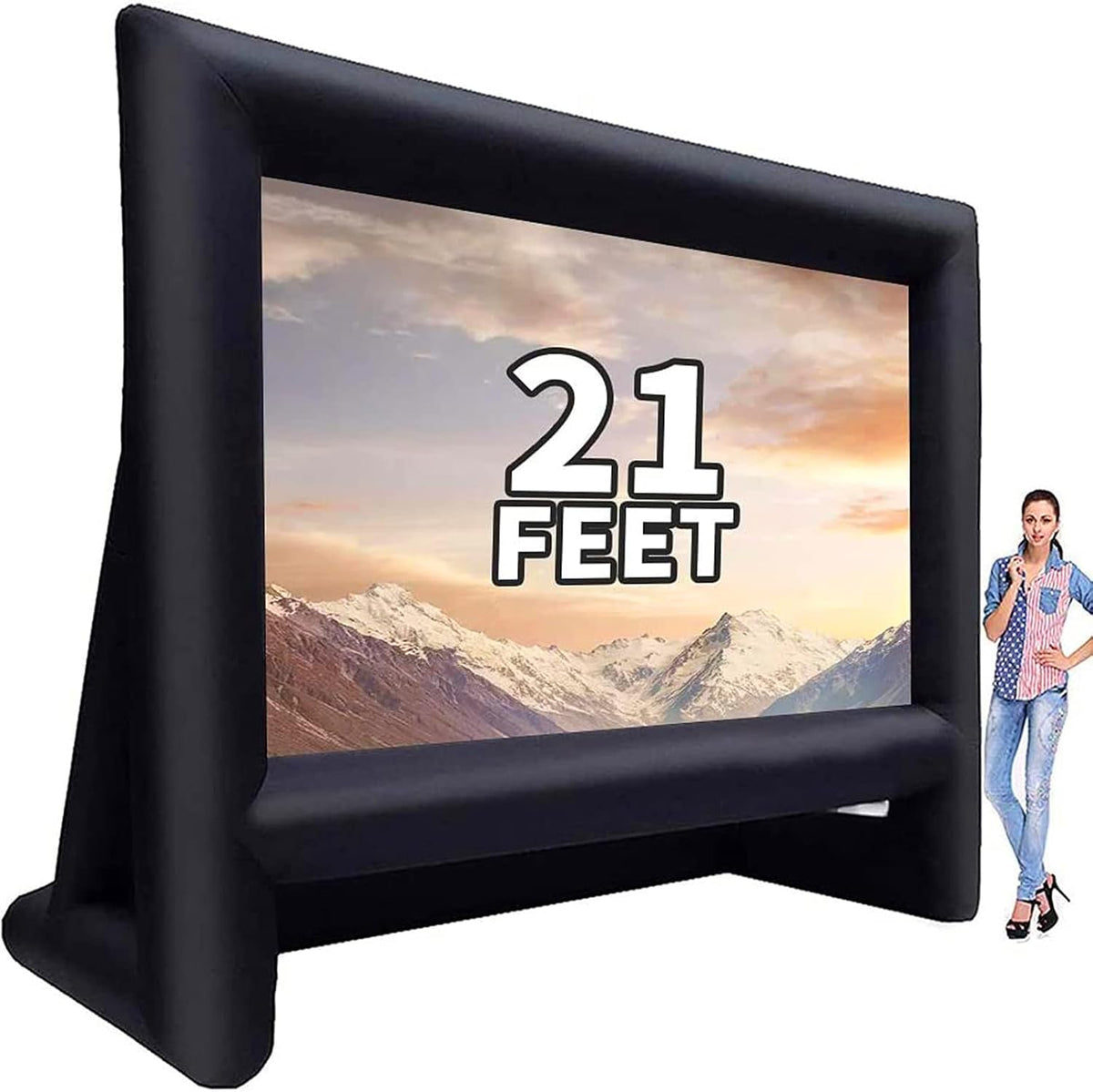 21FT Inflatable Projector Screen - Outdoor Movie Screen Blow Up for Movie Parties Backyard Outside with Air Blower and Carry Bag, Front and Rear Projection