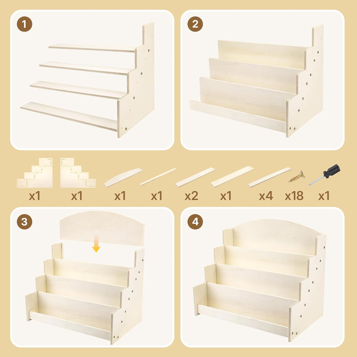 4 Tier 1Pc Wooden Greeting Card Display Stand, Sticker Organizer Rack, Retail Photos Shelf for Vendors Craft Collection, Retail Stores, Postcards, Jewelry, Snacks