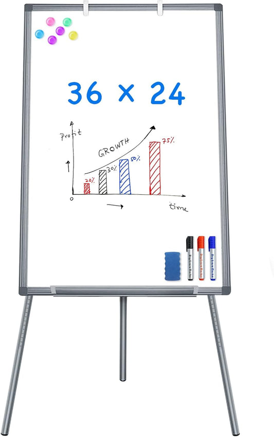 Easel Whiteboard - Magnetic Portable Dry Erase 36 x 24 Tripod Height Adjustable, 3' x 2' Flipchart Easel Stand White Board for Office (36x24 Gray)