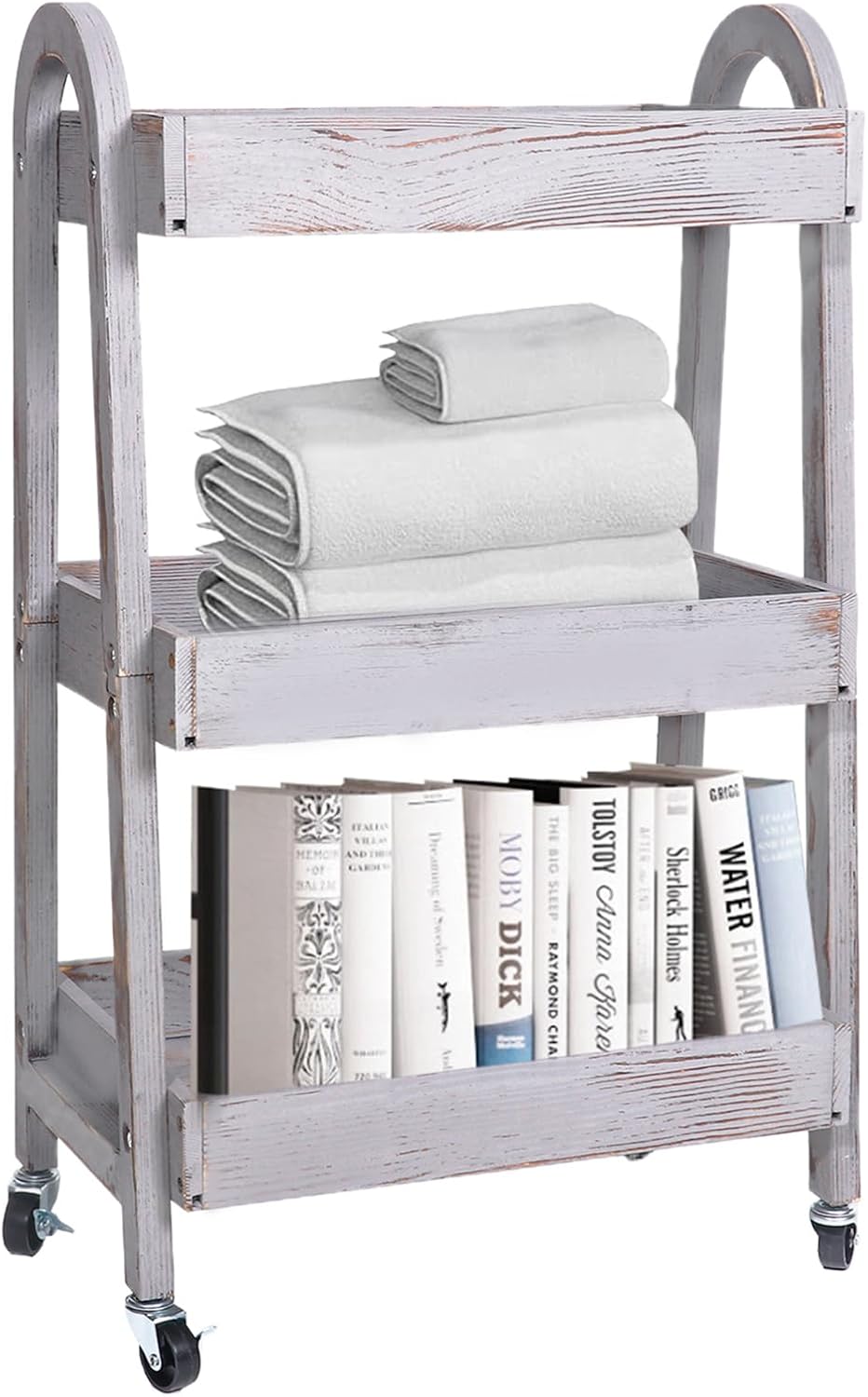 3-Tier Rolling Utility Cart with Lockable Wheels Storage Slim Storage Heavy Duty Cart Mobile Shelving Unit Craft Narrow Organizer for Bathroom Laundry Kitchen (Vintage Grey)