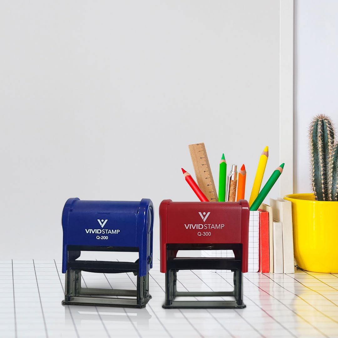 Vivid Stamp Pending Inspection Business Self-Inking Rubber Stamps (Blue Ink) - Q-200 (5 Pack)