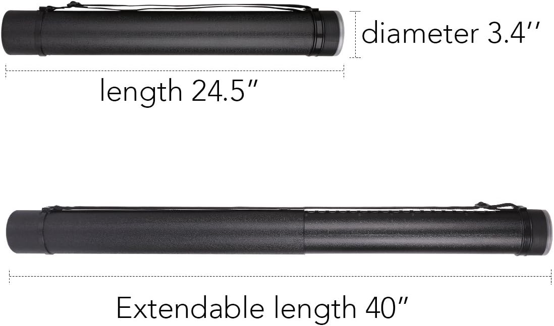 TRANSON 2-pack Durable Poster Storage Tube with Straps 24"-40" Extendable for Blueprints, Artwork, Maps, Posters