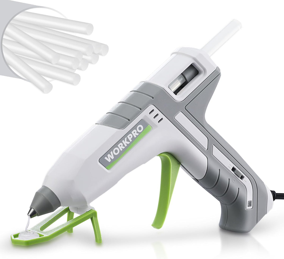 WORKPRO Hot Glue Gun Full Size - 60/100W Dual Temp Glue Gun and Sticks Set with 10 PCS Glue Sticks (7/16") - 90S Fast Preheating Hot Glue Gun Kit for Construction, Crafting, DIY and Repairs - White
